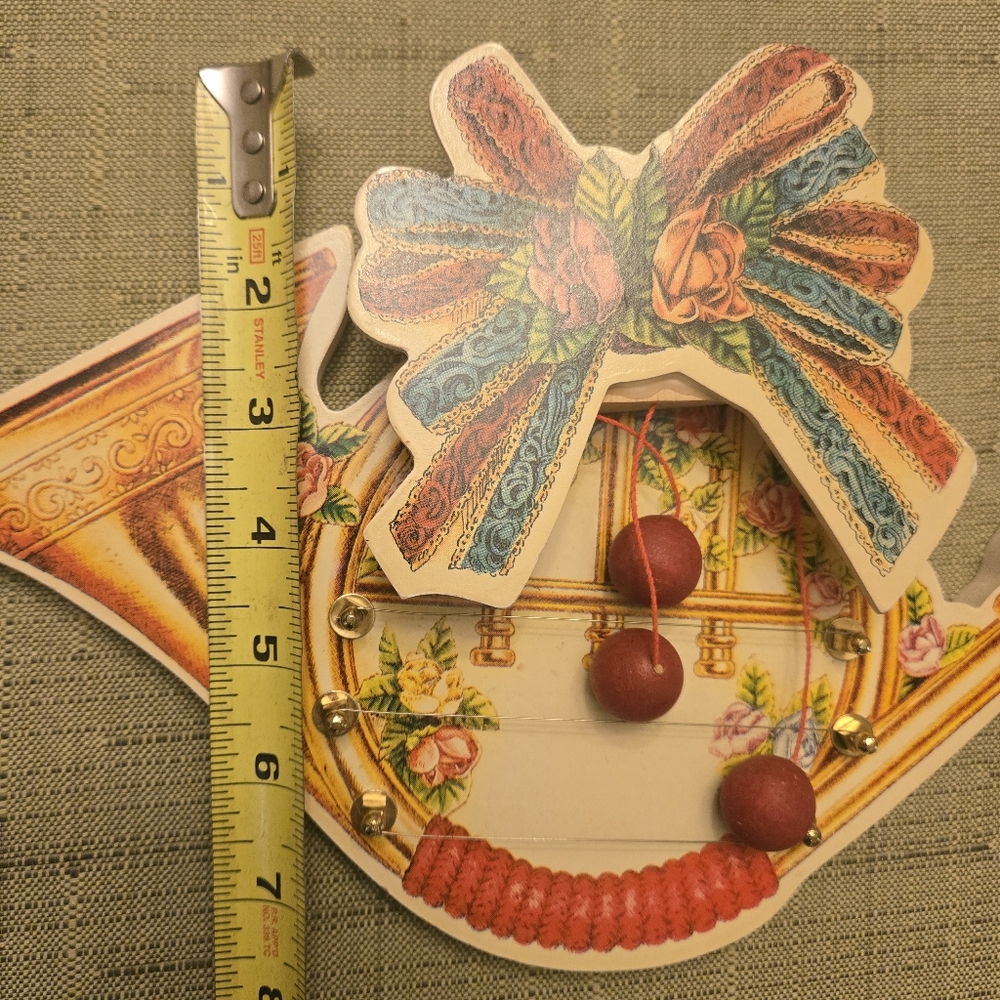 Vintage Wooden Door‎ Harp Christmas French Horn Cottagecore Retro Beautiful EUC - Picture 8 of 9